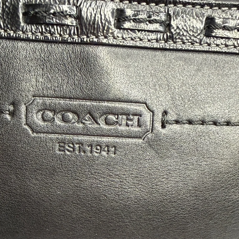 Coach Black Leather Tote with Gold Accents